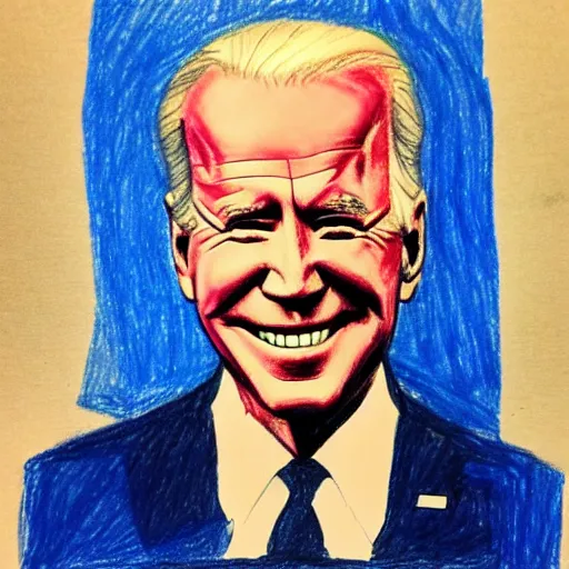 Image similar to a children's drawing of joe biden, crayon, paper