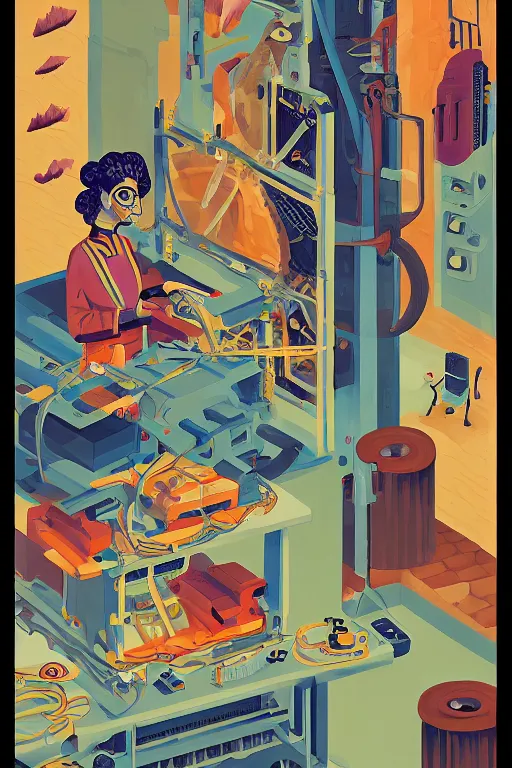 Image similar to portrait of an engineer woman fixing the samsara core cluster, fine portrait, concept art, in the style of brecht evens