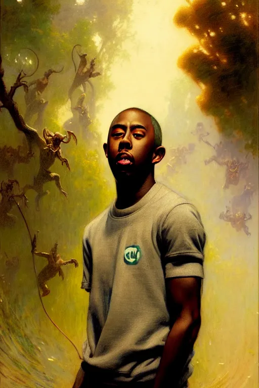 Image similar to tyler the creator by gaston bussiere bayard wu, greg rutkowski, giger, maxim verehin