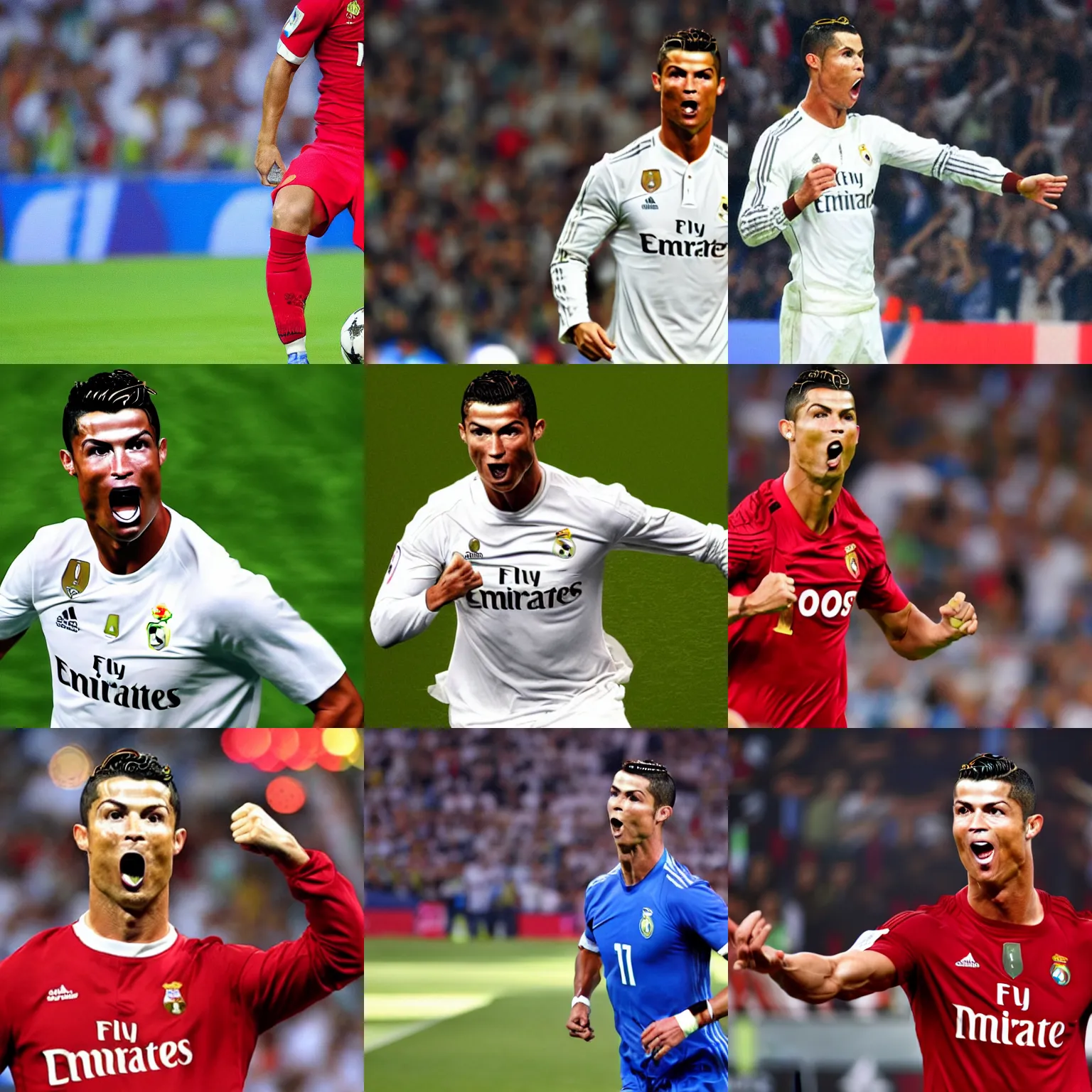 Prompt: cristiano ronaldo, open mouth, light coming out of the mouth