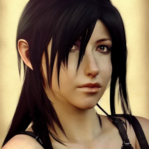 Image similar to realistic concept art of tifa lockhart, highly detailed, trending on artstation