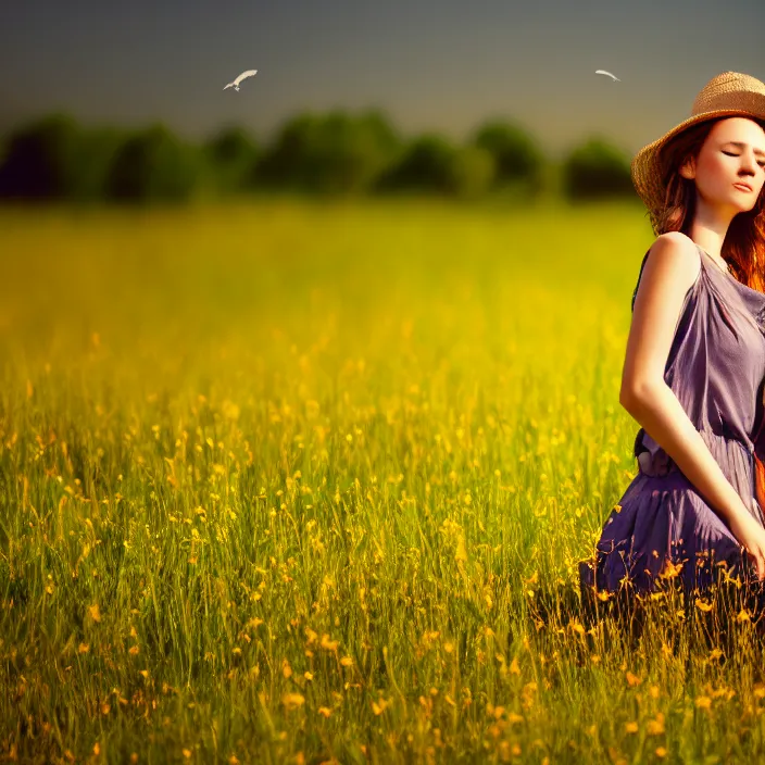 Image similar to photo of a very beautiful!! woman in an endless heavenly meadow, close up, 8 k, hdr, smooth, high resolution, award - winning photo, dslr, 3 5 mm