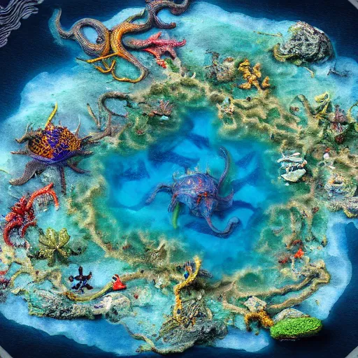 Prompt: land of krakens, 8 k high detail