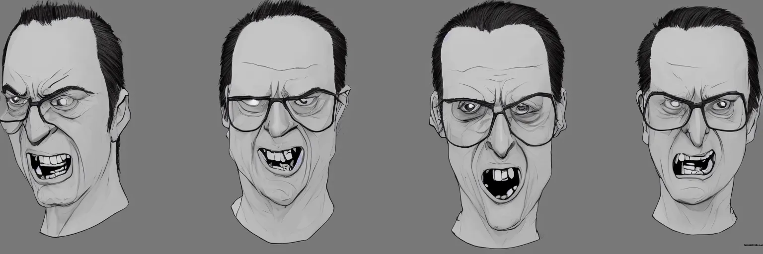 Prompt: character face study of screaming mike patton, clear, evil, glasses, scary, character sheet, fine details, concept design, contrast, kim jung gi, da vinci and pixar, trending on artstation, 8 k, 3 6 0 head, turnaround, front view, back view, ultra wide angle