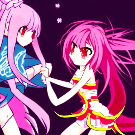 Image similar to an eternal battle between a demon girl and a magical girl