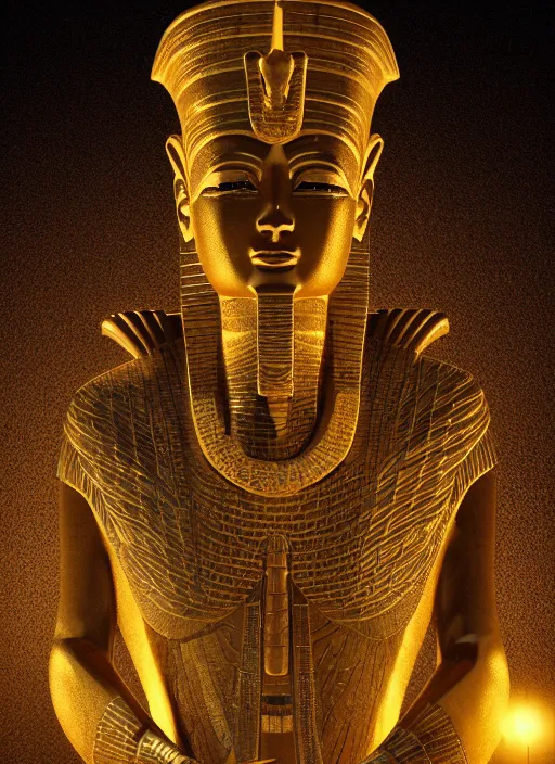 Image similar to a spectacular 3 d matte painting of ancient egypt god ra with golden feathers, diaphanous moonlight, worship, tarot, religious, backlit, hyperrealistic, ultrawide angle, smooth, texture, intricate, fantasy, trending on artstation, volumetric lighting, hyperdetailed, 3 d sculpture, unreal engine