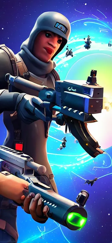 Image similar to “ hand in glove holding laser gun from the side, cinematic, digital art, fortnite style, award winning ”