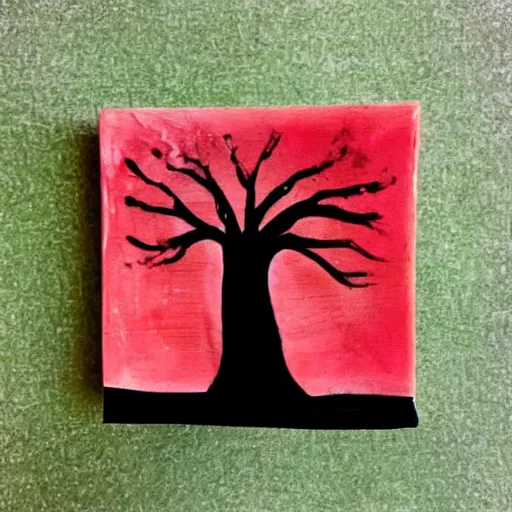 Prompt: wax painting of a cute tree with a happy face, character design, simple clean background
