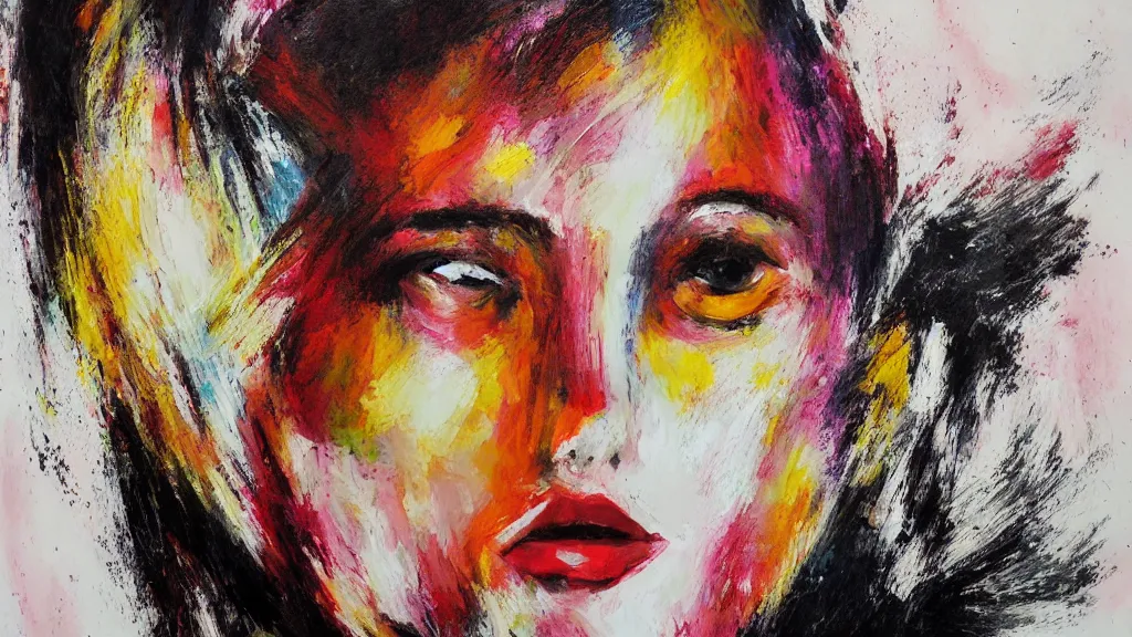 Prompt: a female face abstract artwork painting