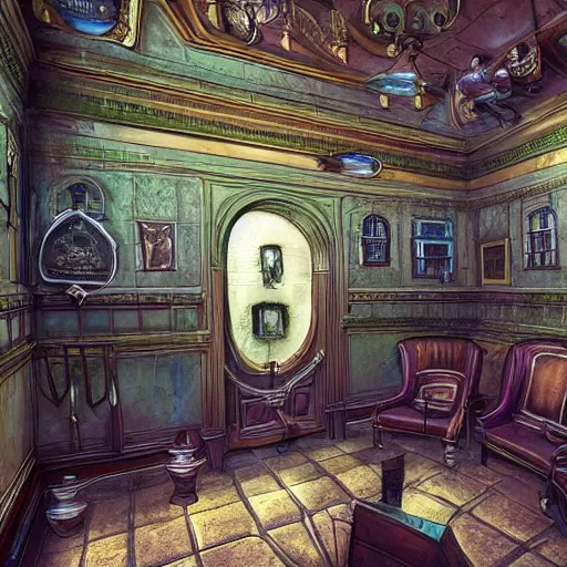 Prompt: eldritch legislature, fantasy, realistic colorful photography, interior, hyperrealism, incredible, detailed