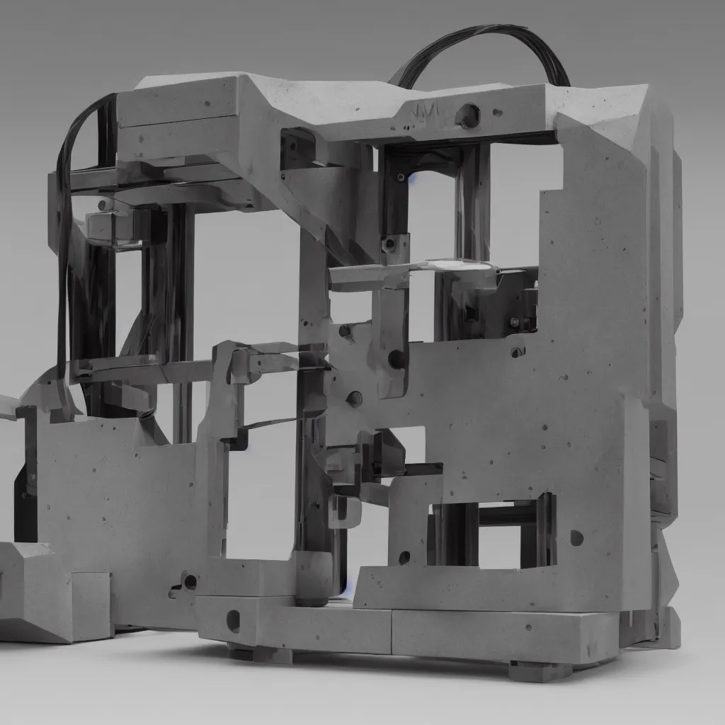 Image similar to brutalist i3 FDM 3D printer, product photography, front view