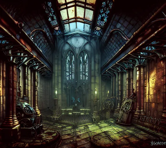 Image similar to steam necropolis, memento mori, gothic, neo - gothic, art nouveau, hyperdetailed copper patina medieval icon, stefan morrell, philippe druillet, ralph mcquarrie, concept art, steampunk, unreal engine, detailed intricate environment, octane render, moody atmospherics, volumetric lighting, ultrasharp, ominous, otherworldly