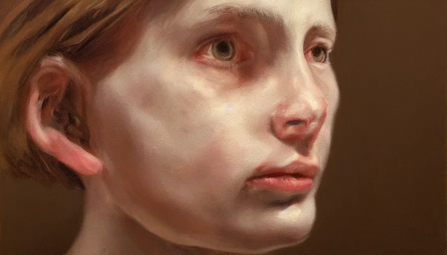 Image similar to painting by borremans, portrait, detailed, stunning, hyperrealism, dynamic lighting, octane render