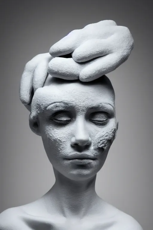 Prompt: 3 d full head and shoulders beautiful woman with a sad expression and crying eyes by doctor seuss and daniel arsham