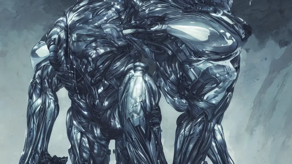 Image similar to crysis nanosuit with powerful biological muscle augmentation, at dusk, painted by tsutomu nihei, painted by artgerm and greg rutkowski