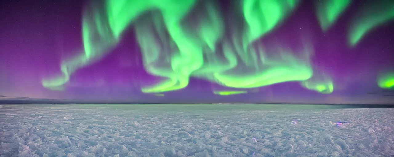 Image similar to Surreal image of beautiful Aurora Borealis in sky over frozen sea coast at night