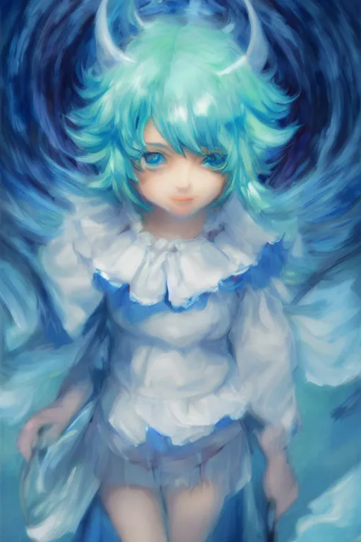 Prompt: cirno from touhou, by ross tran, oil on canvas