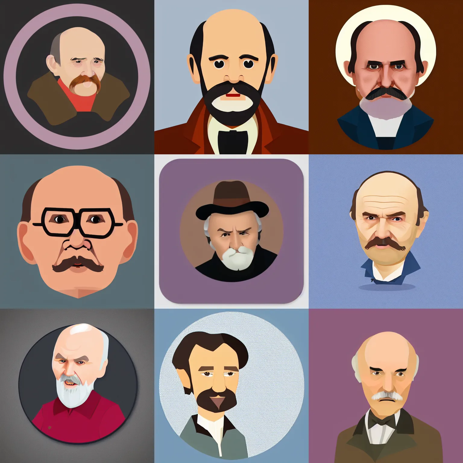 Prompt: circular sticker: old balding Taras Shevchenko in the style of 2D Disney, simple flat design based on real photographs