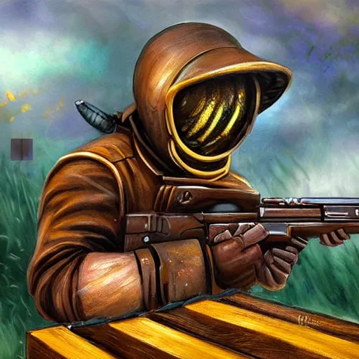 Prompt: a honeybee gun, fantasy art