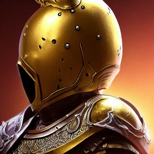 Prompt: 3d render of a character concept of a goldskull headed gold knight hemet, hyper realistic, unreal, craig mullins, alex boyd, lord of the rings, game of thrones, dark souls, artstation, warhammer, unreal