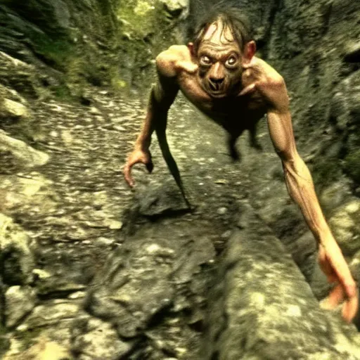 Image similar to Gollum running from frodo, action , go pro footage