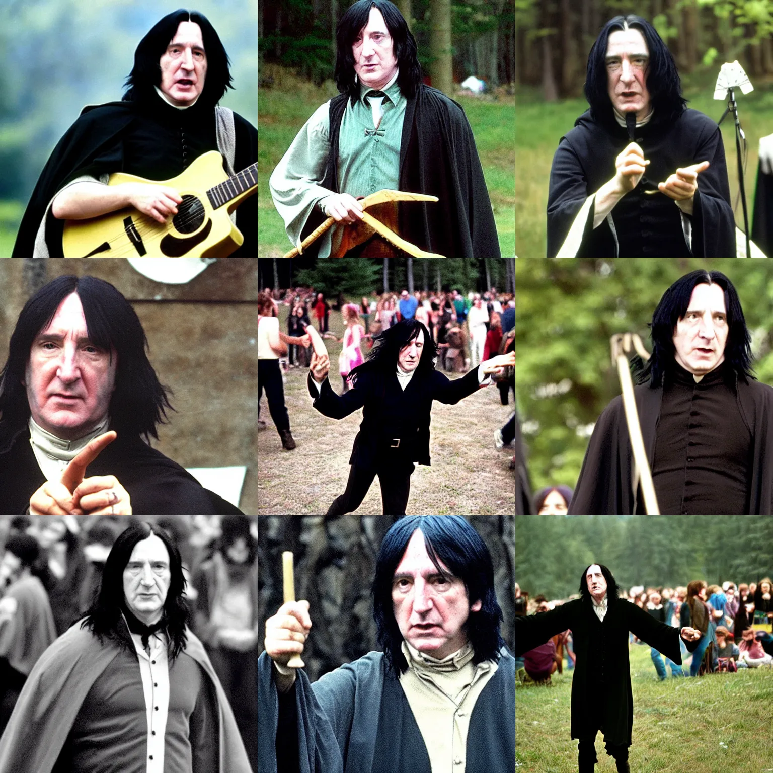 Prompt: Severus Snape performing at Woodstock