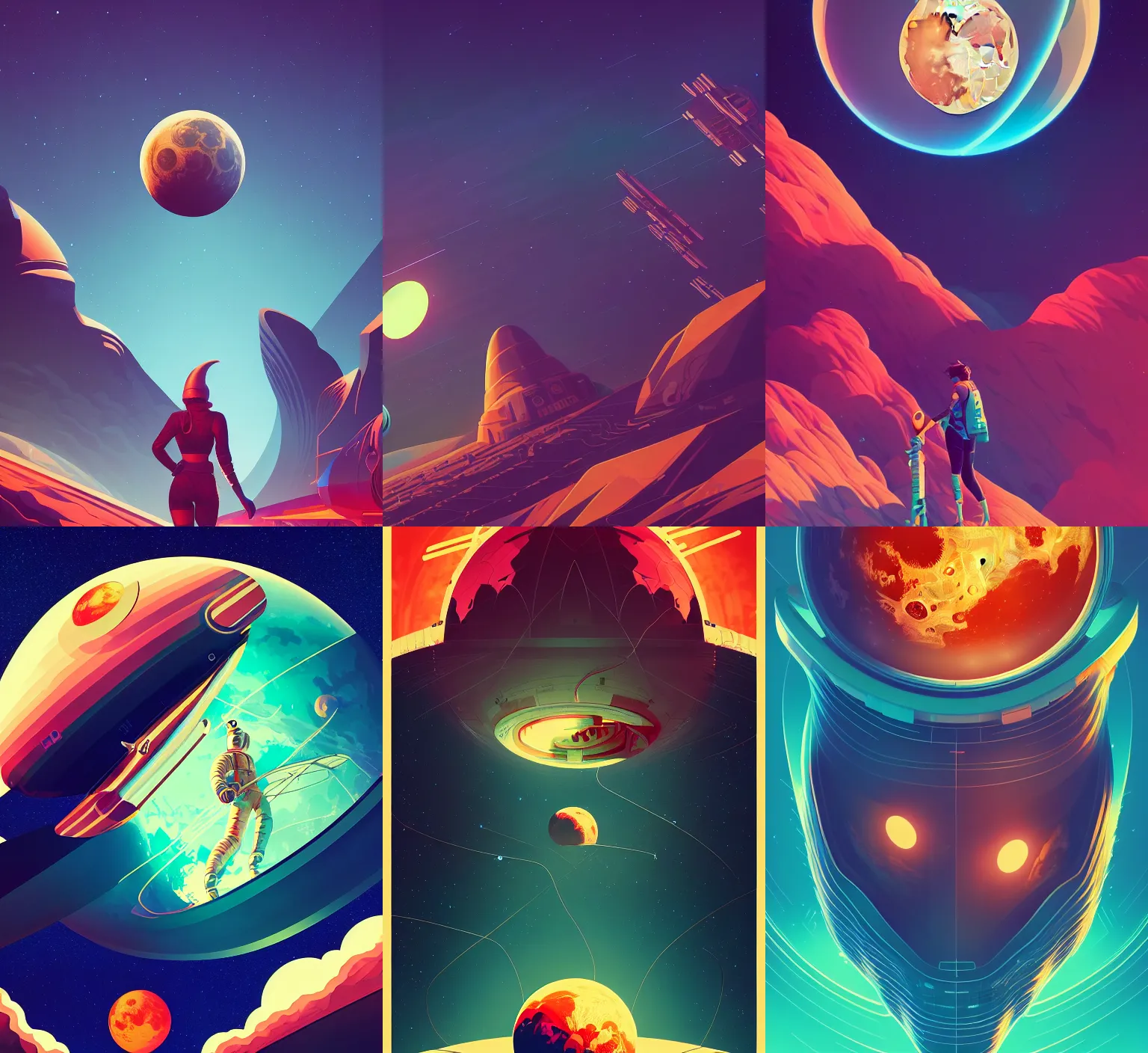 Prompt: retrofuturistic poster with 2 d graphics of the moon, orbit lines, close up, wlop, dan mumford, artgerm, liam brazier, peter mohrbacher, 8 k, raw, featured in artstation, octane render, cinematic, elegant, intricate, 8 k