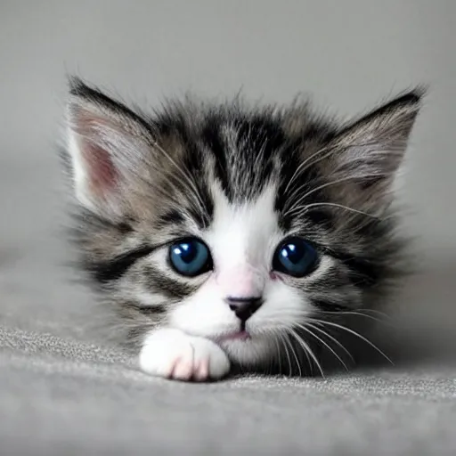 Prompt: kitten begging, crying eyes, cute please