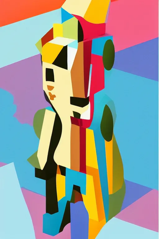 Image similar to cubist moai statue cutout digital illustration cartoon colorful beeple