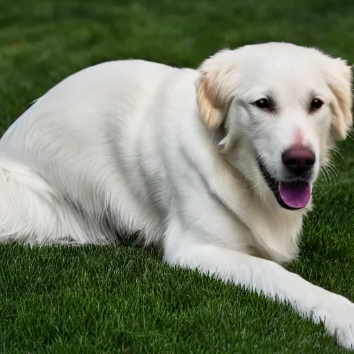 Image similar to 4K HD, high detail photograph, shot with Sigma f/ 4.2 , 250 mm sharp lens, shallow depth of field, subject= White golden retriever, consistent, high detailed light refraction, high level texture render