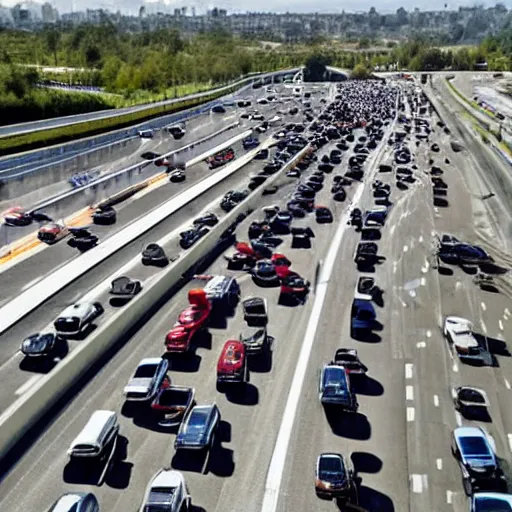 Prompt: a horse race on a freeway