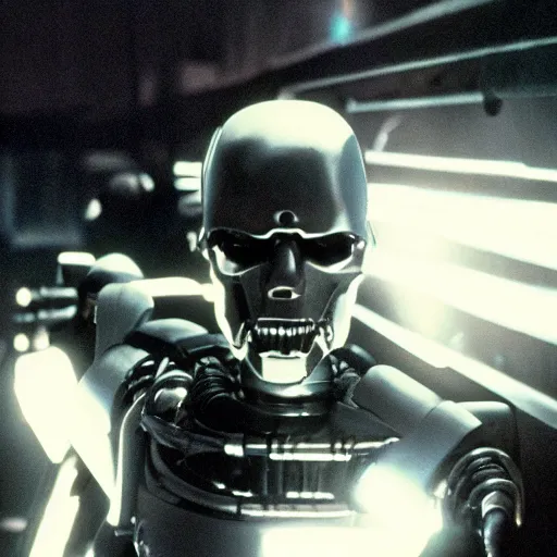 Prompt: movie still of a cool cyborg, cinematic composition, cinematic light, by john carpenter