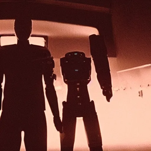 Image similar to movie still of cool cyborg, cinematic composition, cinematic light, by edgar wright and david lynch