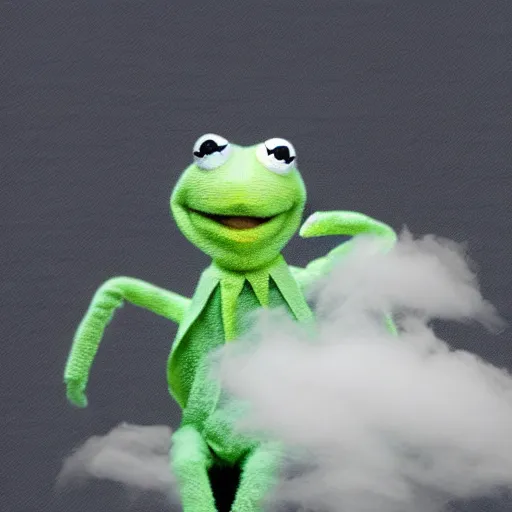 Image similar to ghostly Kermit made of clouds and fog