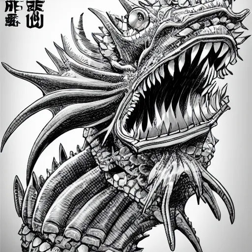 Image similar to a fish monster, yusuke murata style, detailed