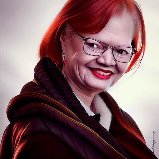 Prompt: a beautiful detailed portrait of tarja halonen, by artgerm, high details