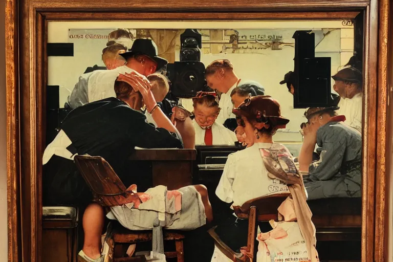 Image similar to beautiful sony alpha camera photography, painting by norman rockwell and airbrush art, 1 9 5 0 commercial painting, nice studio lighting, smooth tiny details, soft and clear shadows, low contrast, perfect