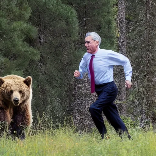 Image similar to Jerome Powell running from a bear