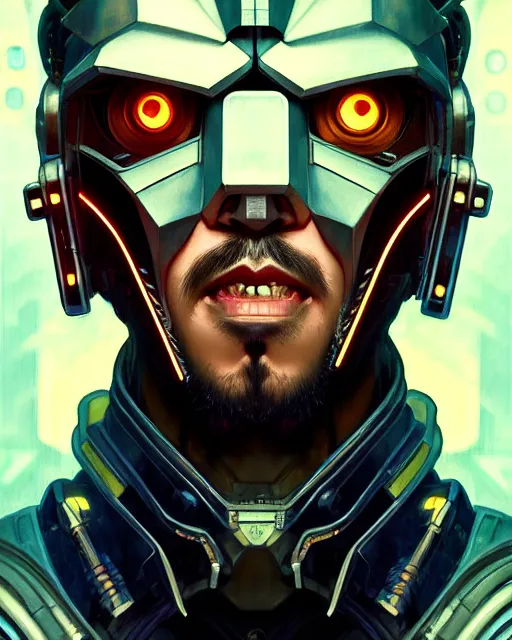 Prompt: portrait of a handsome cyberpunk mike shinoda wearing a futuristic armor, beautiful symmetrical face, fantasy, regal, by stanley artgerm lau, greg rutkowski, thomas kindkade, alphonse mucha, loish, norman rockwell.