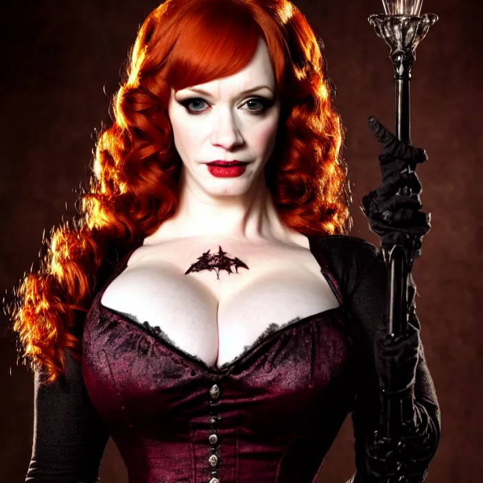 Image similar to full body photograph of christina hendricks as a vampire queen. Extremely detailed. 8k