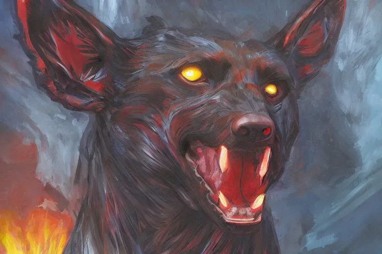 Prompt: polyhalite hellhound,art by Wayne Reynolds and Alicia Austin,trending on artstation, full lighting first-person view,closeup,Sabattier effect ,cubism ,expressionism ,dark academia ,