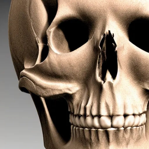 Prompt: A 4K quality digital art skull with skin made of glass