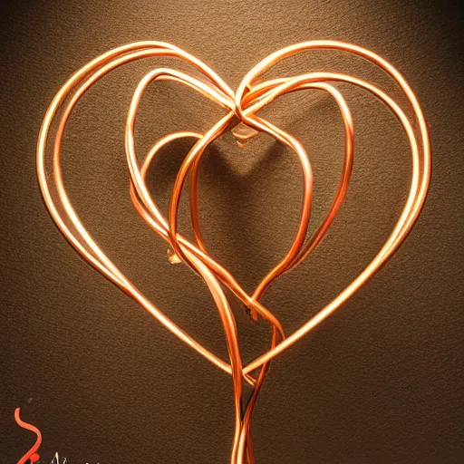 Prompt: photo of a beautiful organic sculpture made of copper wires and pipes in the shape of a human heart. studio lighting, high resolution