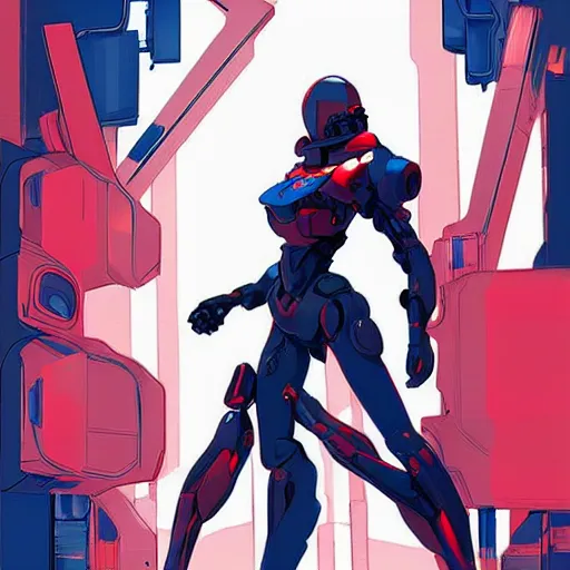 Prompt: arasaka mech, cyberpunk, art by greg tocchini, dave mccaig artwork, red and blue neon