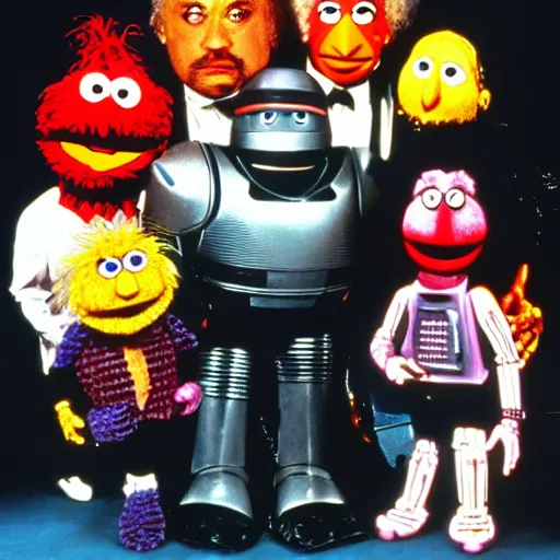 Prompt: robocop beetlejuice, sesame street 1 9 7 8