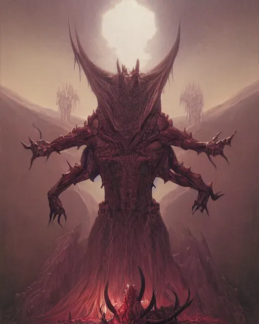 Prompt: a huge humanoid demon by BROM, Thomas Cole and Wayne Barlowe