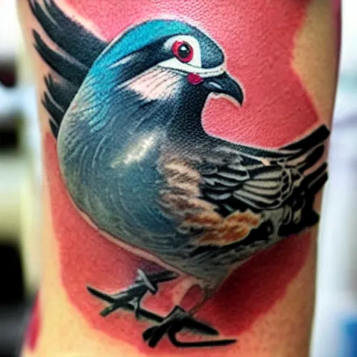 Prompt: “a badass tattoo of a pigeon smoking a cigar”