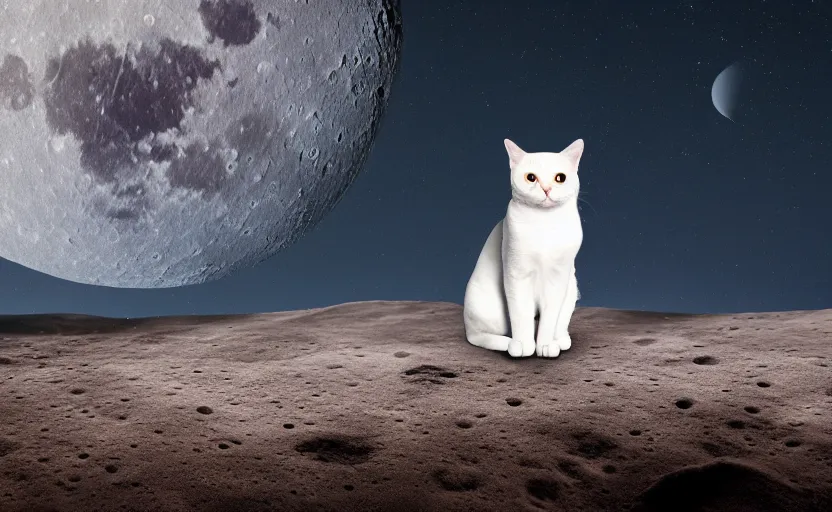 Image similar to a cat sitting on the surface of the moon, Photo, 4k, High definition