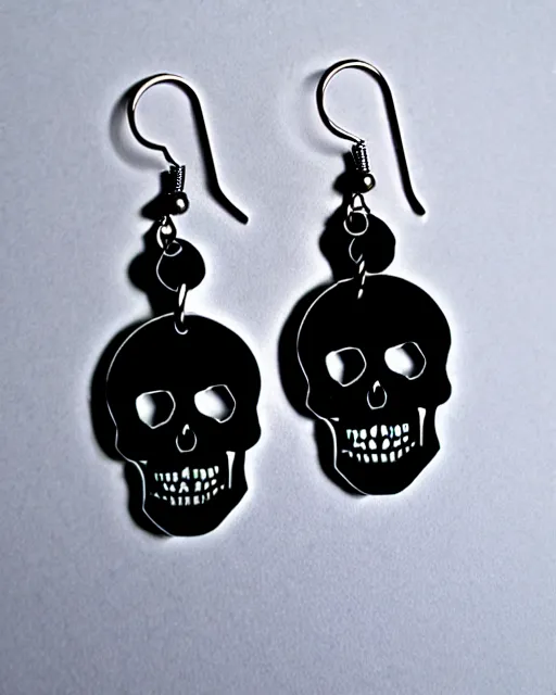 Image similar to tim burton spooky skull, 2 d lasercut earrings,