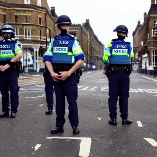Prompt: film still, policemen, in 2011 London riots
